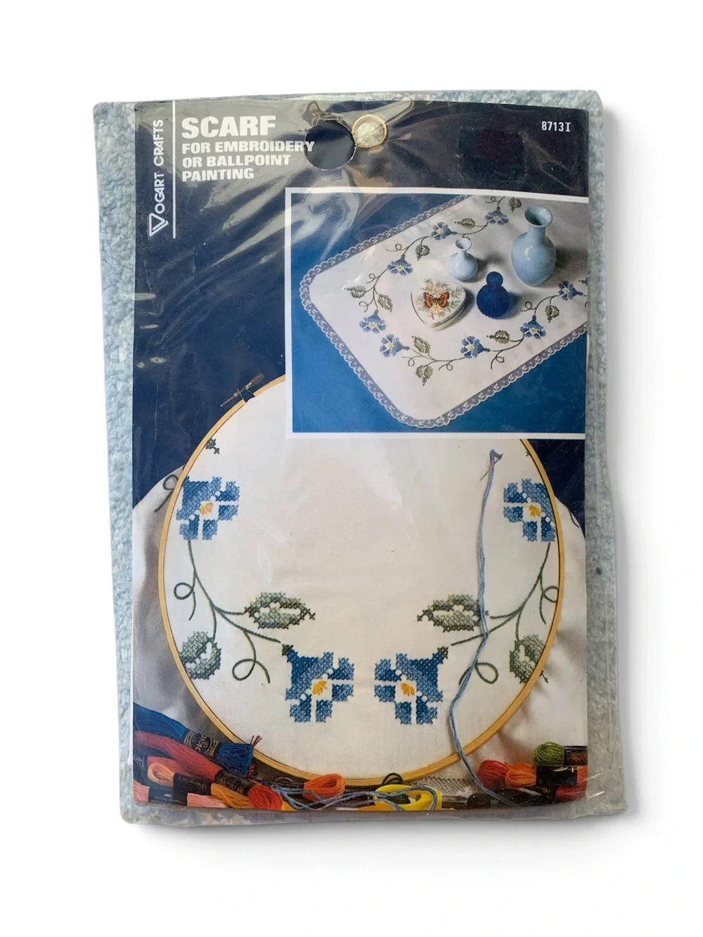 NWOT. Craft Cross-Stitch Scarf Kit in Blue and White